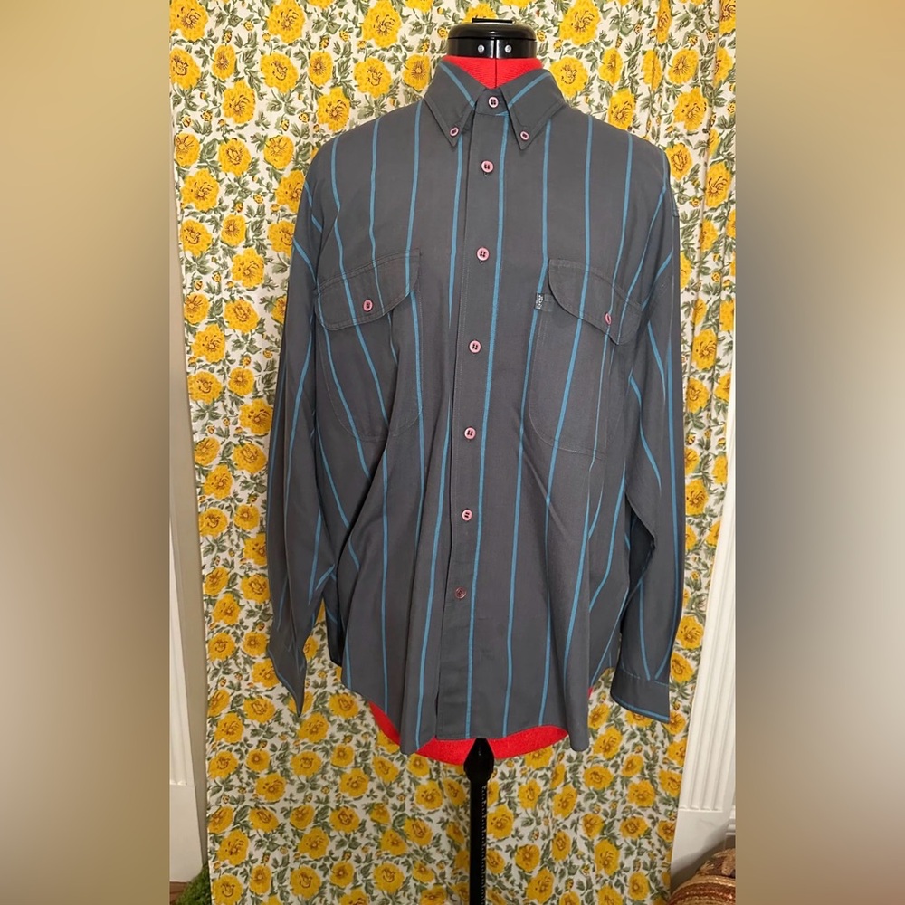 Levi's Charcoal and Teal Striped Button Down Shirt